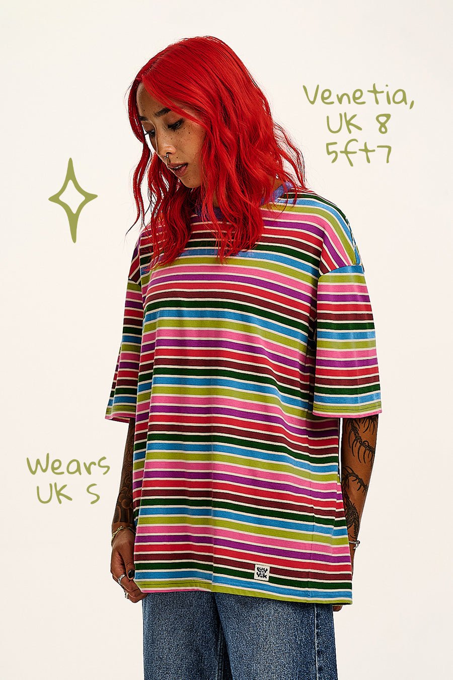 Benny - Oversized Cotton Tee in Rainbow Stripe