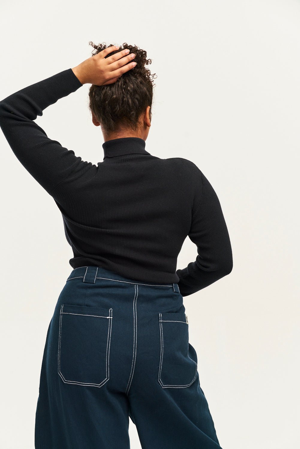 Aiden - Roll Neck Knitted Cotton Top in Black - Image 11