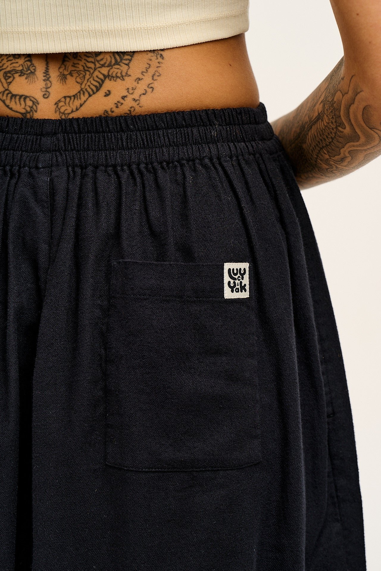 Rumi - Wide Leg Cotton & Linen Trousers in Black - Image 3