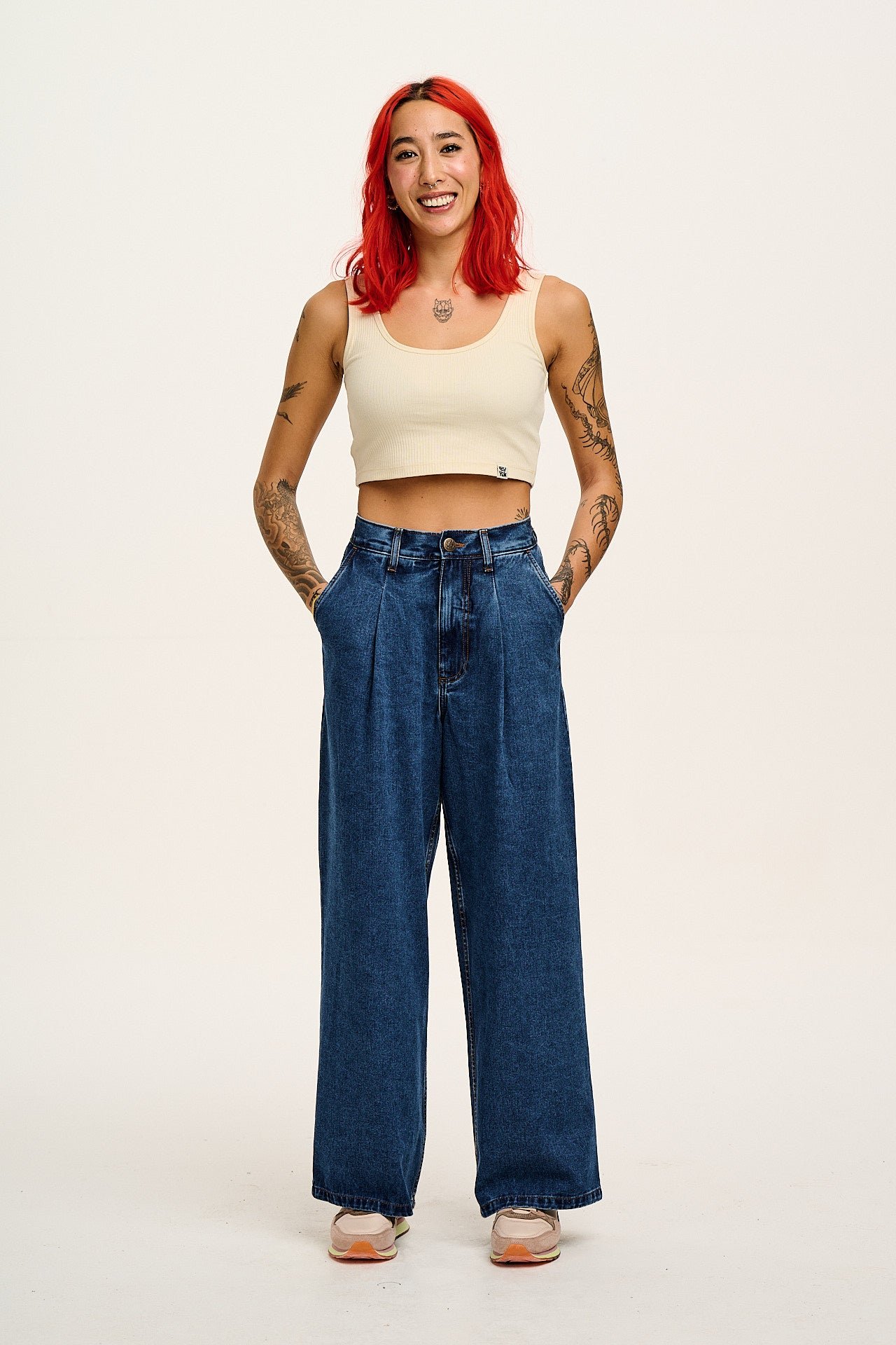 Cole - Wide Leg Denim Jeans in Mid Wash Blue - Image 6