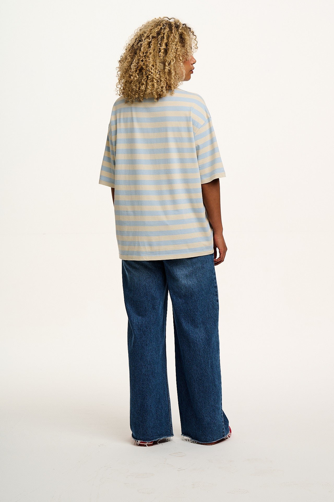 Benny - Oversized Cotton Tee in White & Blue Stripe - Image 7