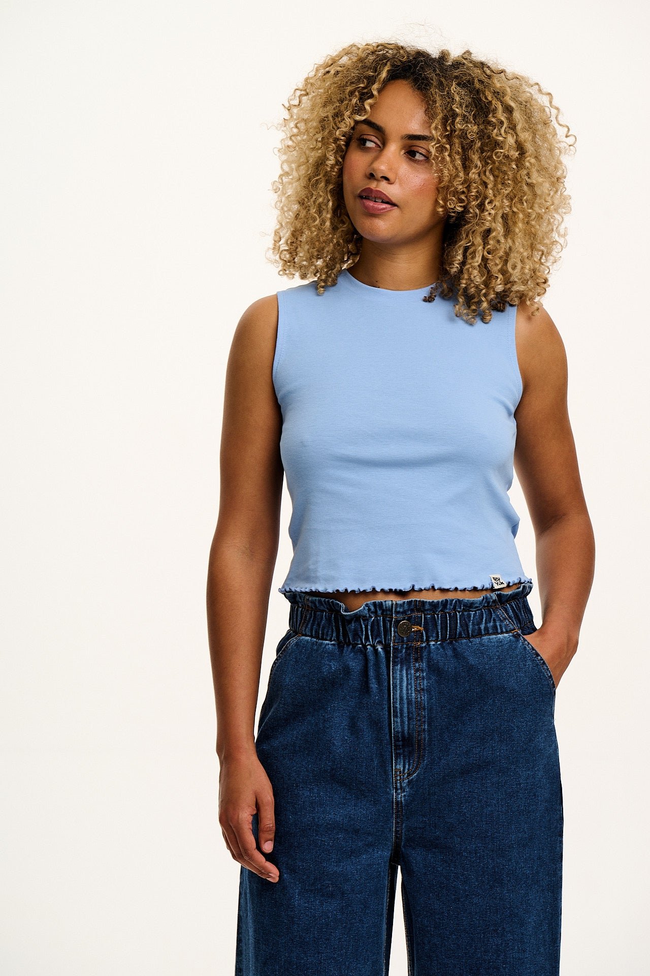 Etta - Sleeveless Cotton Tee in Blue - Image 2