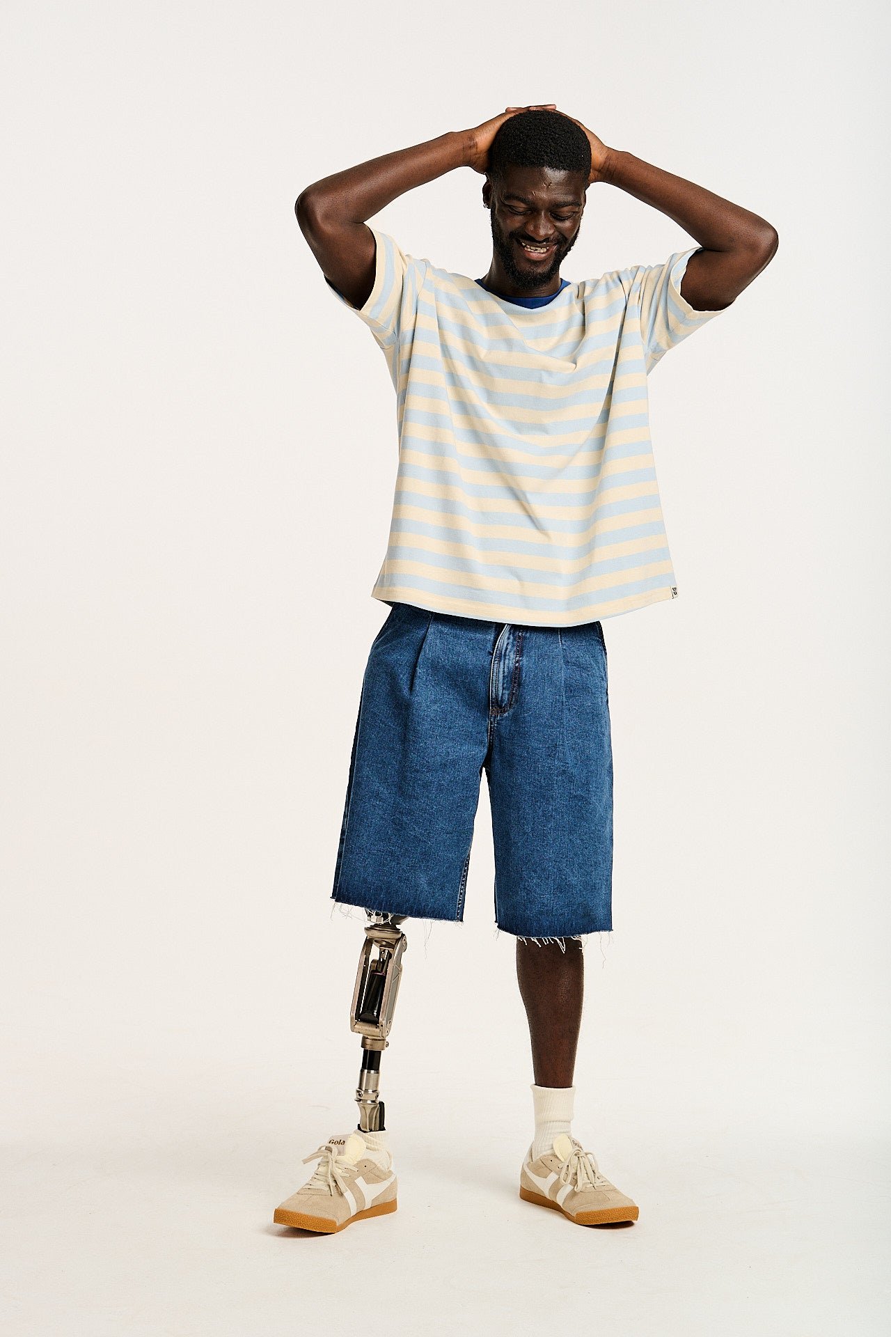 Benny - Oversized Cotton Tee in White & Blue Stripe - Image 4
