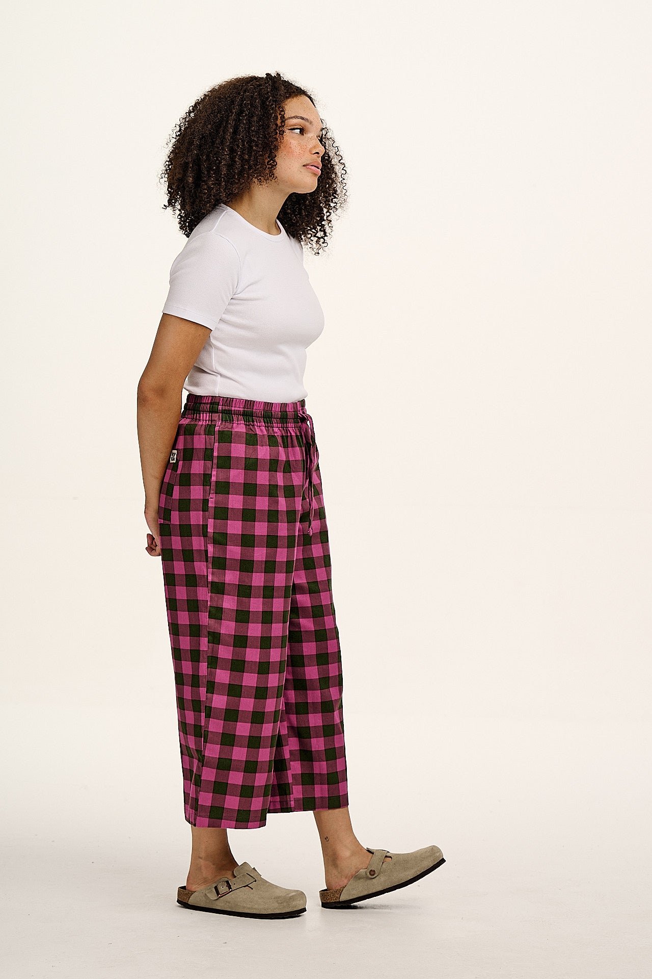 Chuck - Wide Leg Cotton Trousers in Pink and Green Checkerboard - Image 6