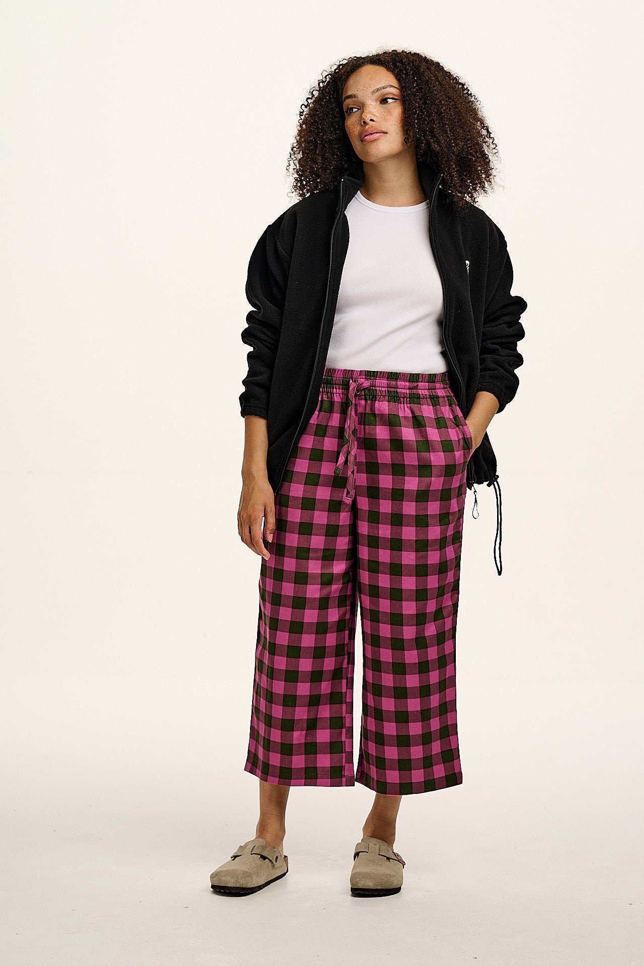 Chuck - Wide Leg Cotton Trousers in Pink and Green Checkerboard - Image 9