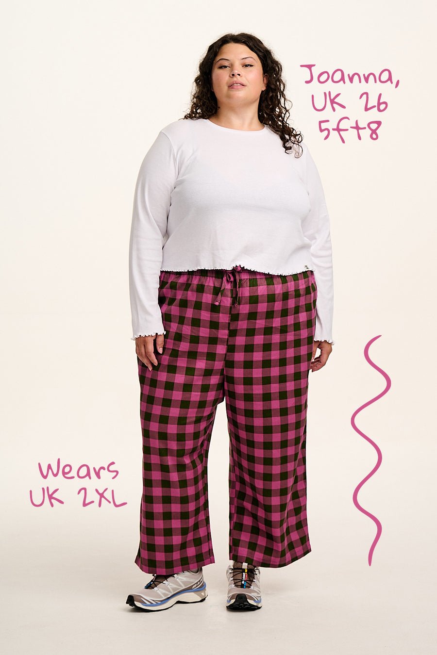 Chuck - Wide Leg Cotton Trousers in Pink and Green Checkerboard