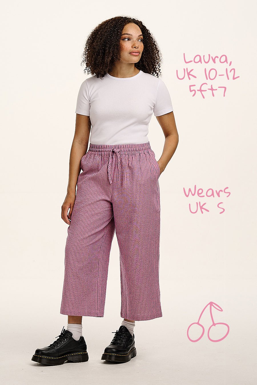 Chuck  - Wide Leg Cotton Trousers in Pink & Blue Stripe