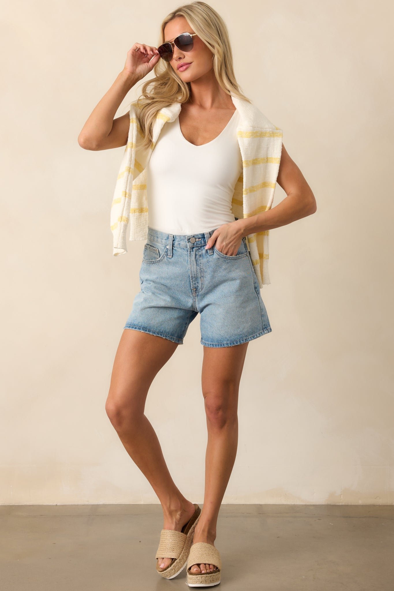 No Time To Waste Light Wash High Waisted Denim Shorts