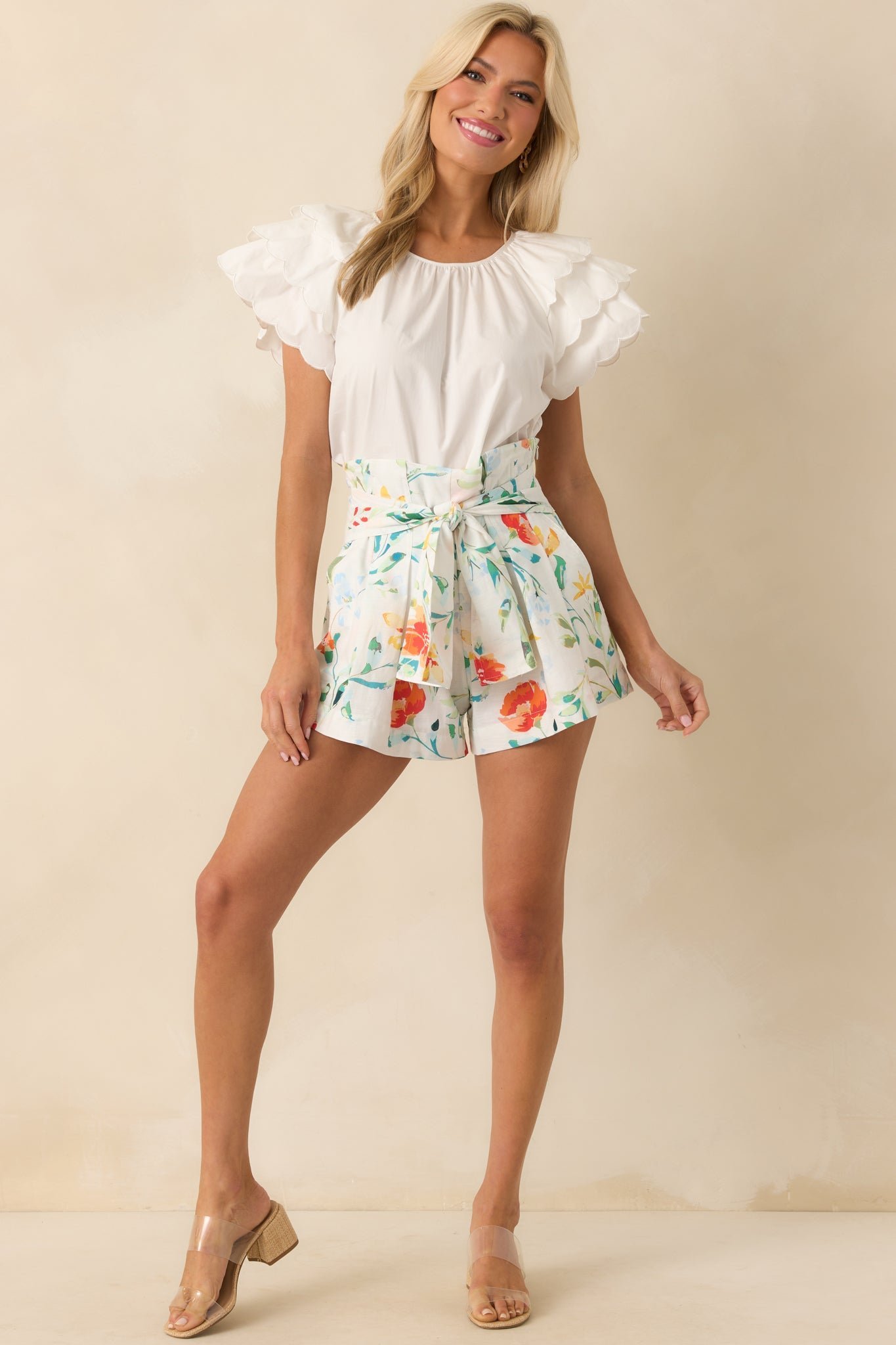 Prosperina Faith Multi Floral Print Cotton Tie Shorts - Image 4