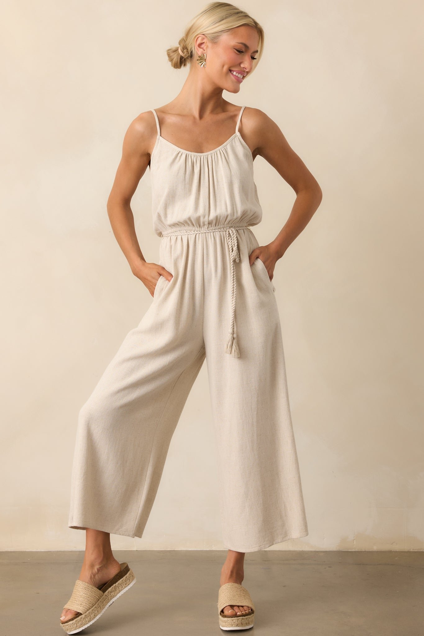 As Simple As That Natural Linen Blend Sleeveless Jumpsuit - Image 6