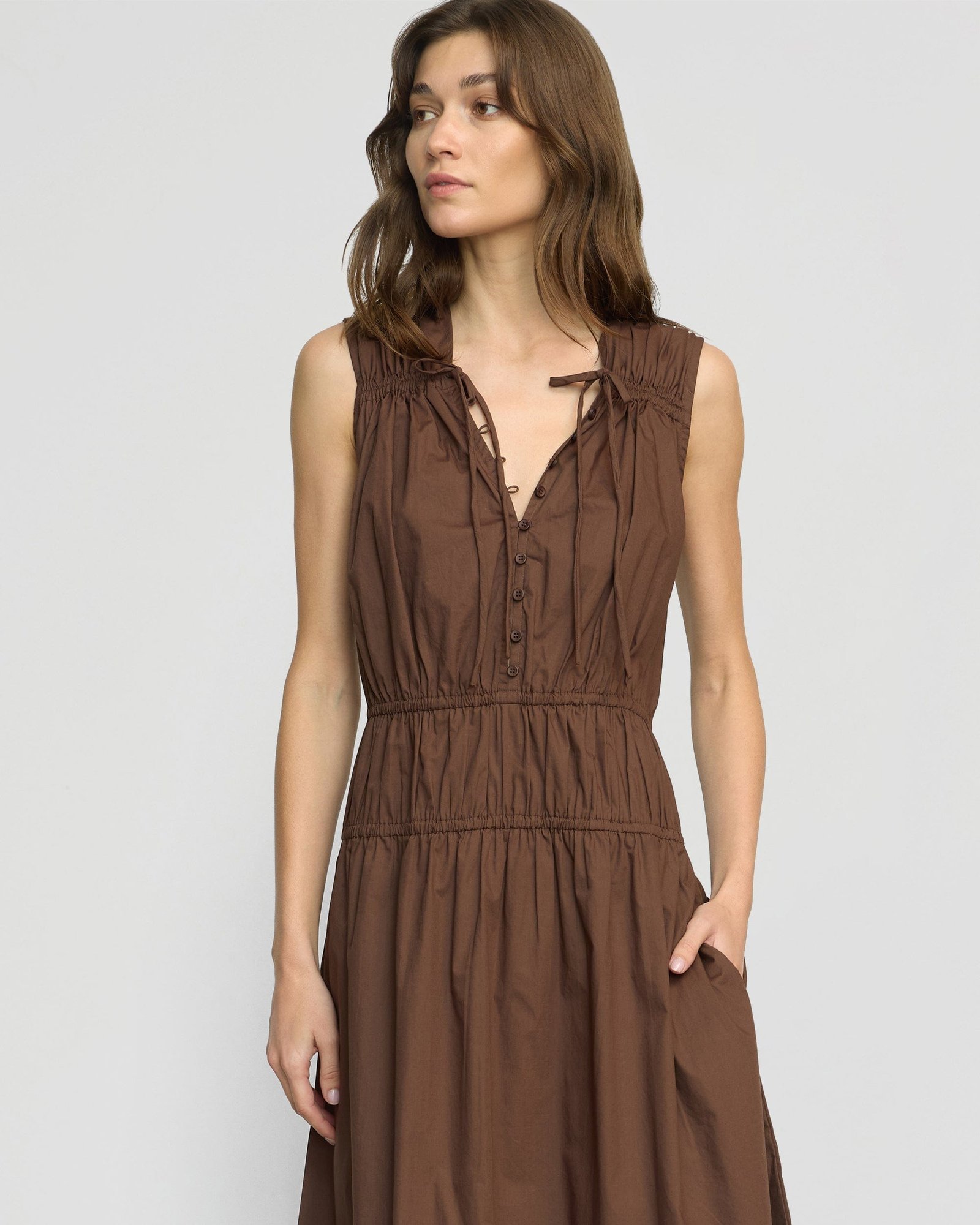 Iga Gathered Organic Cotton Maxi Dress - Image 3