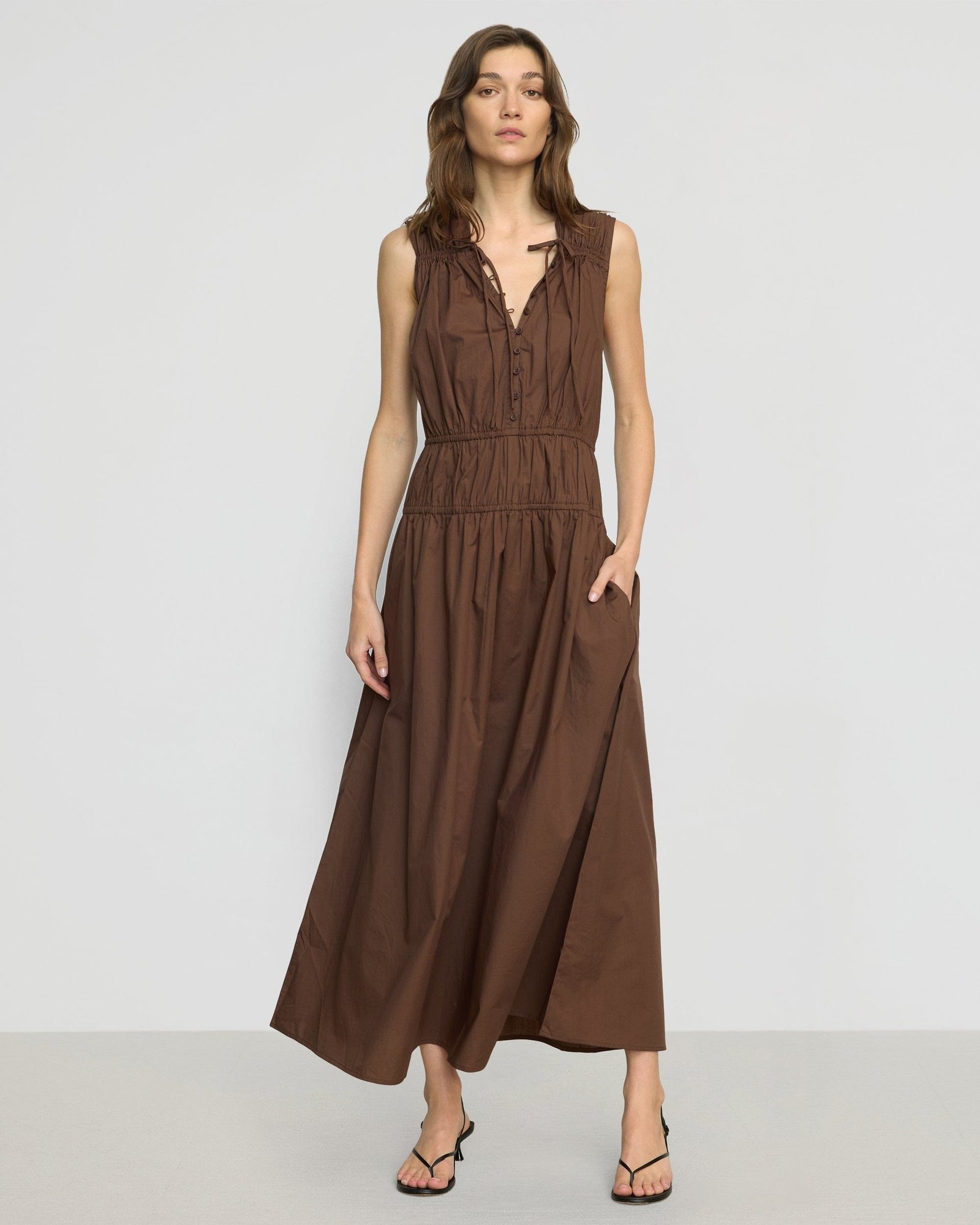 Iga Gathered Organic Cotton Maxi Dress - Image 5