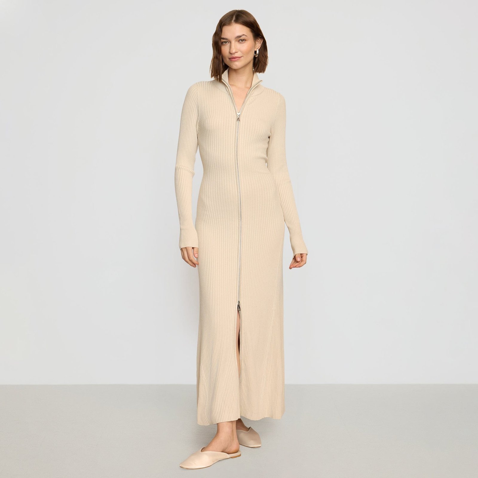 Janne Ribbed Two-Way Zip Sweater Dress