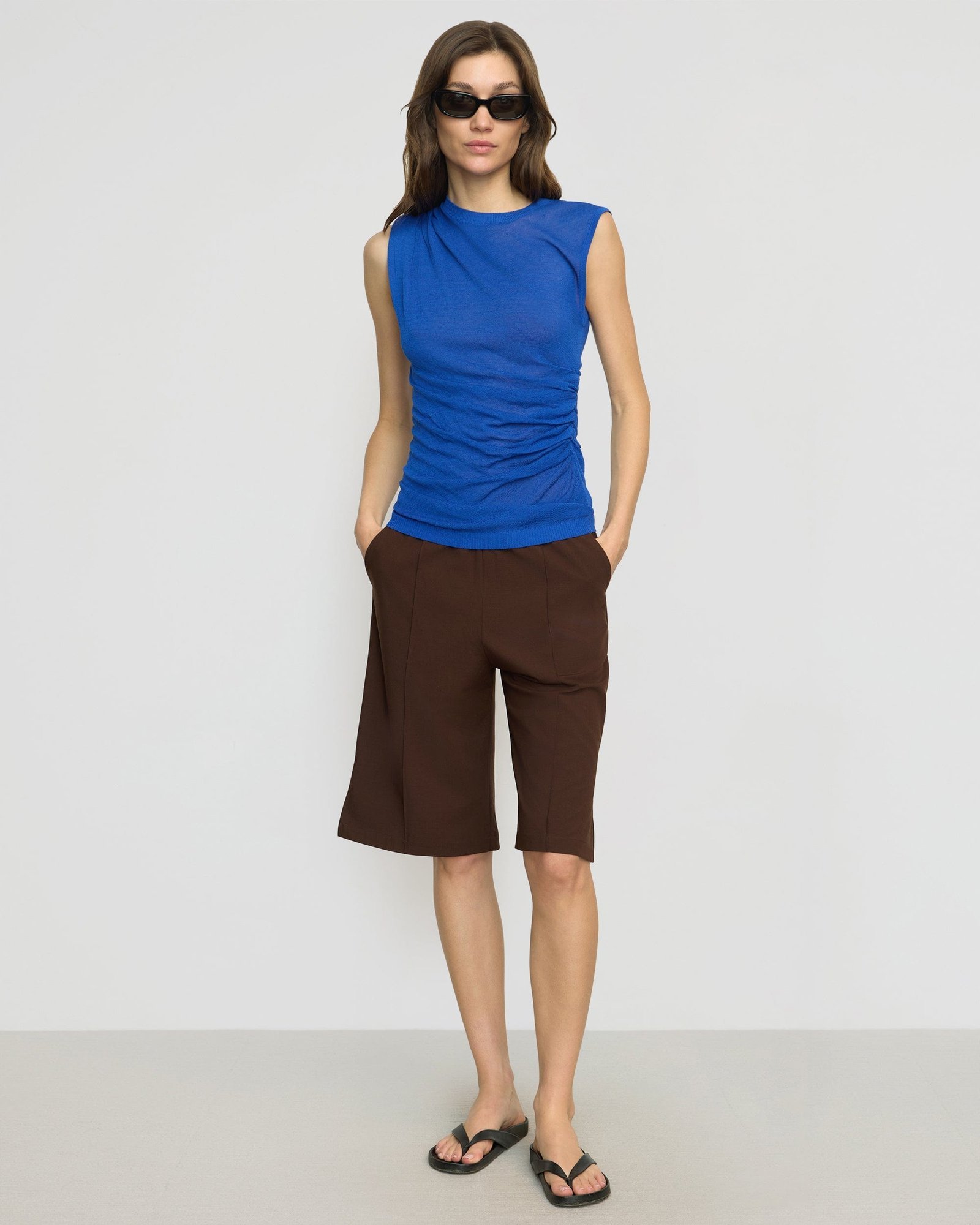 Mikey Semi-Sheer Asymmetric-Ruched Top - Image 3