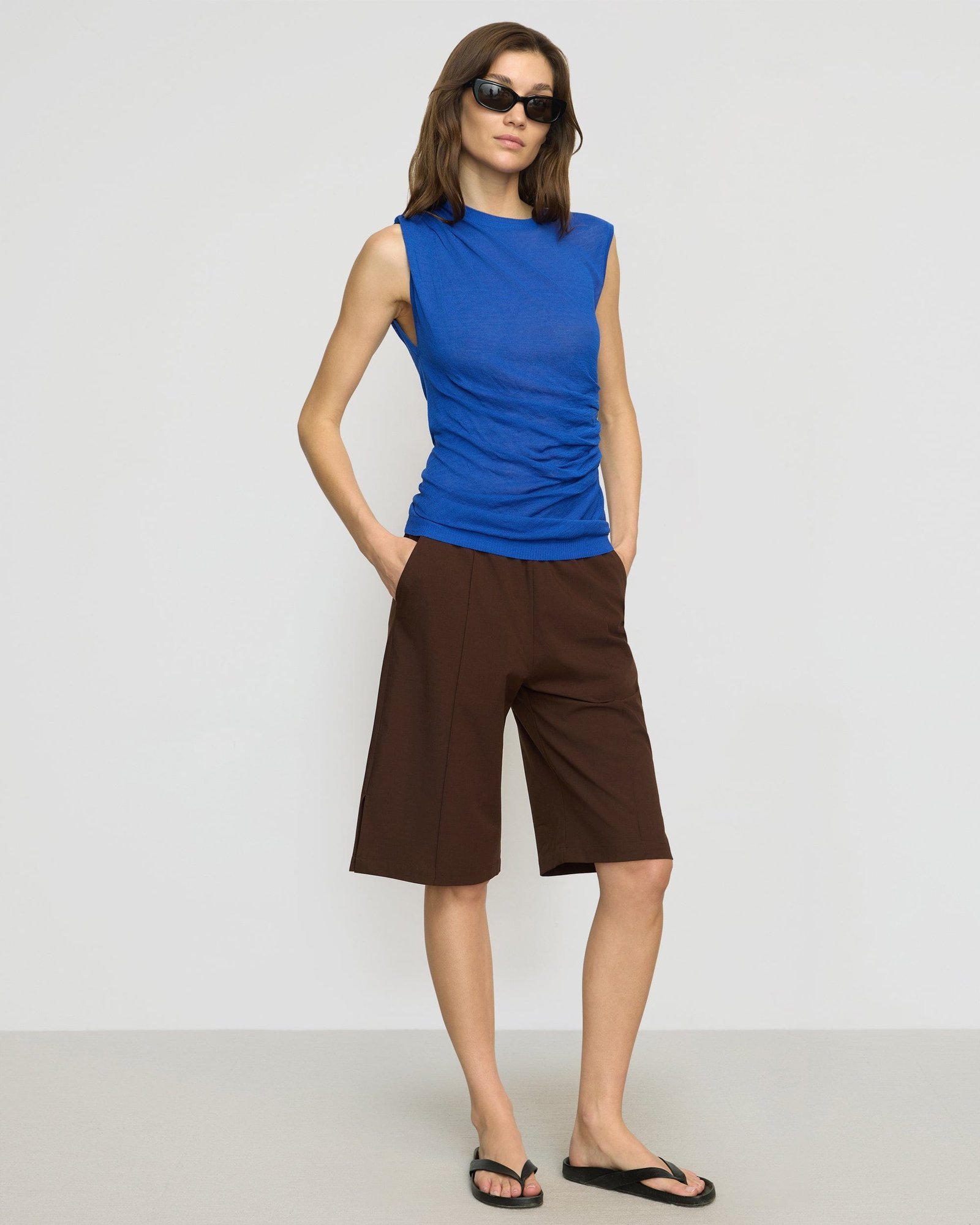 Mikey Semi-Sheer Asymmetric-Ruched Top - Image 6