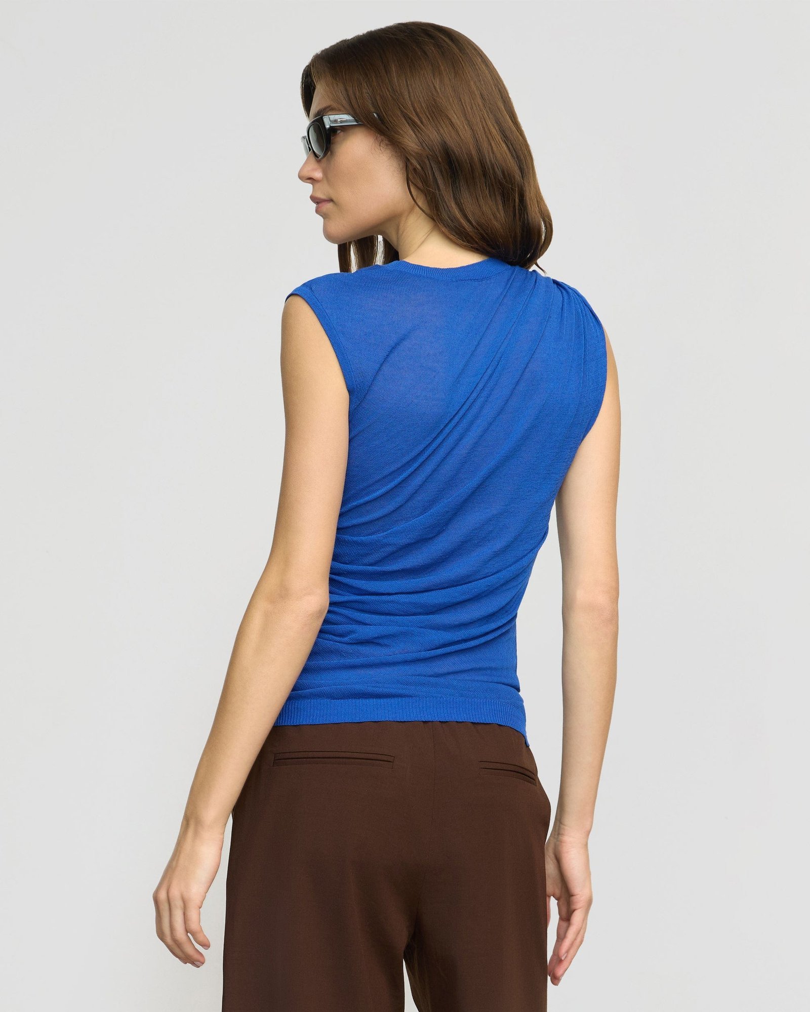 Mikey Semi-Sheer Asymmetric-Ruched Top - Image 7