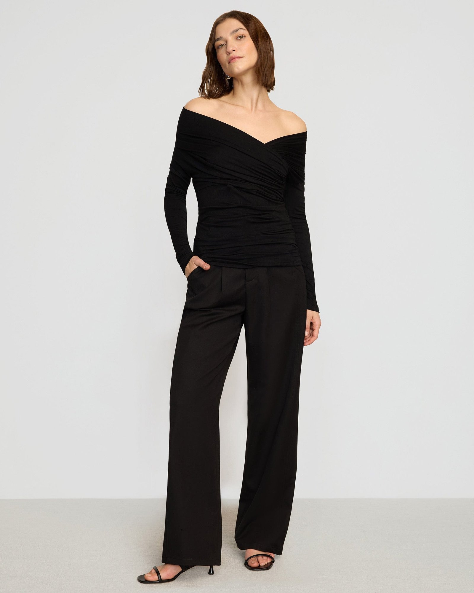 Theresa Ruched Off-Shoulder Long-Sleeve Tee - Image 4