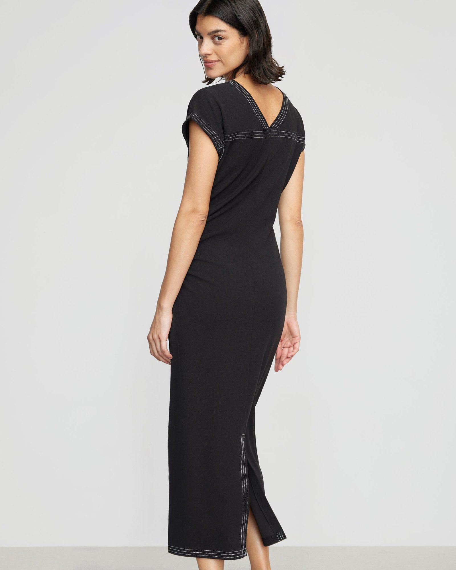 Vela Contrast-Stitch Ruched-Waist Dress (Petite) - Image 4