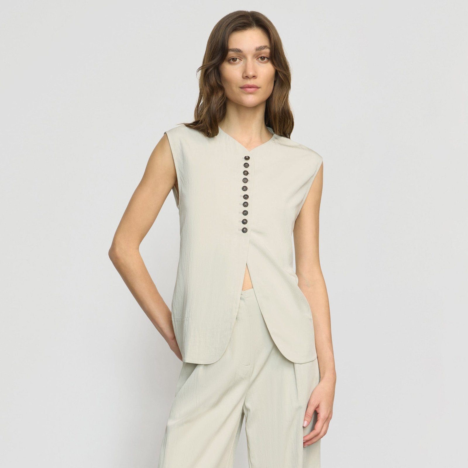 Zhou Tie-Back Button Vest